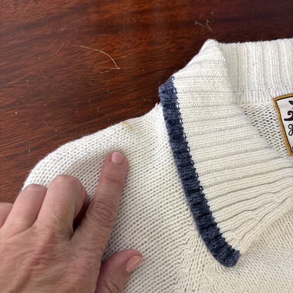 Heirloom Collectibles VTG Fair Isle Cardigan Sweater L Collar Zip Up Blue White - Picture 7 of 8